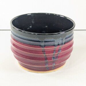 Handmade ceramic indoor planter raspberry and black glossy glaze